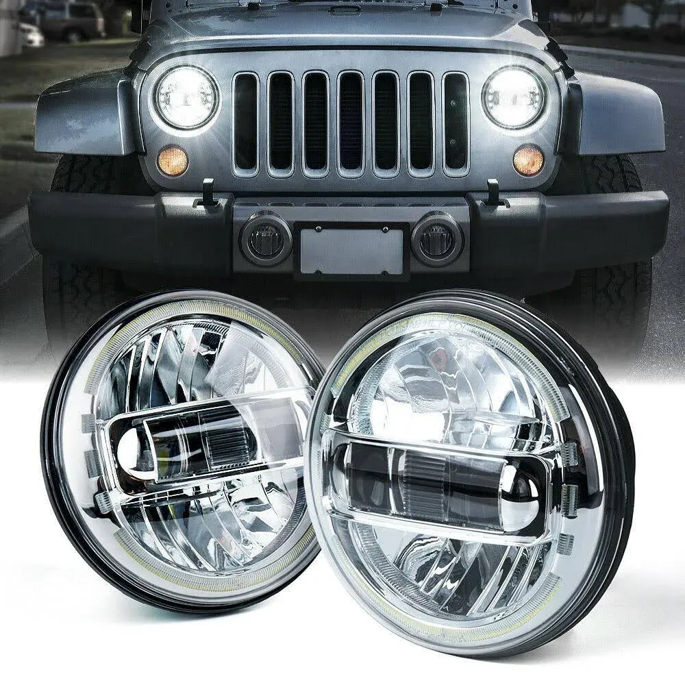 Xprite 7" Envision Series 60W LED Headlights With Halo DRL Jeep Wrangler