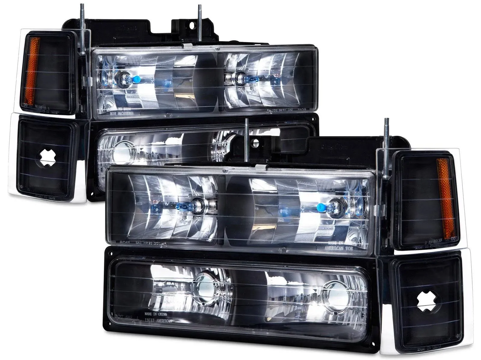 HEADLIGHTSDEPOT Black Headlights Compatible with Chevrolet Blazer Suburban C/K 1500 2500 3500 Tahoe Driver and Passenger Side 8-Piece Set with Corners and Park Lights Xenon Bulbs