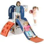 BIERUM 4 in 1 Toddler Slide with Basketball Hoop and Ball