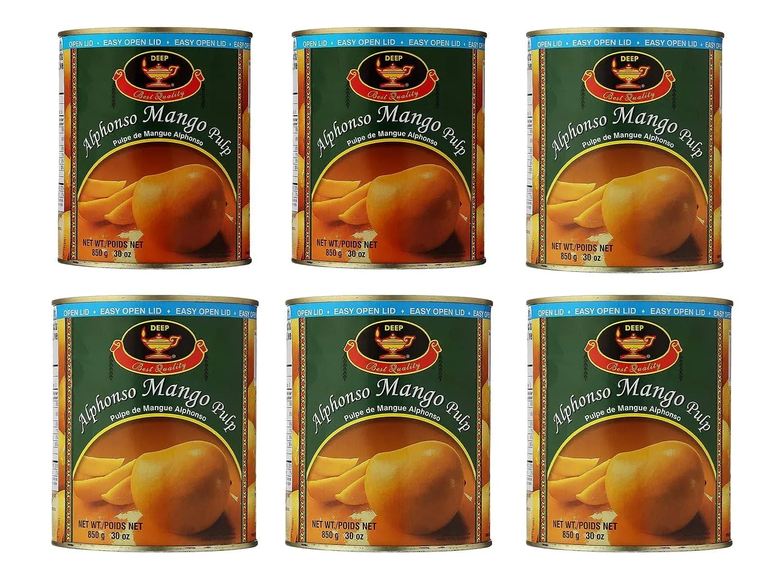 Deep Alphonso Mango Pulp - 850 Grams / 30 oz. (Pack of 6)