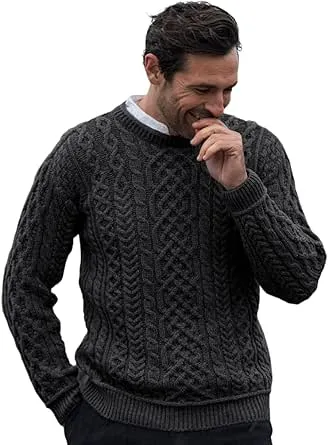 Aran Woollen Mills Supersoft Wool Irish Sweater for Men's Cable Knit Fisherman Pullover Made in Ireland