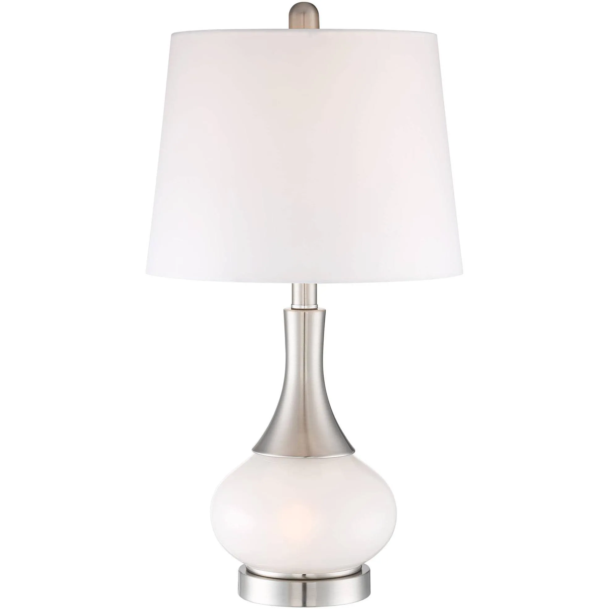 Serrena Modern Accent Table Lamp with Nightlight White Glass Brushed Steel Drum ...