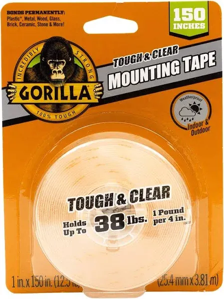 Gorilla® Max Strength Mounting Tape, Double-Sided, Instant Hold, Permanent Bond with Reinforced Strength, 1 inch x 60 inches, Black (Pack of 1)