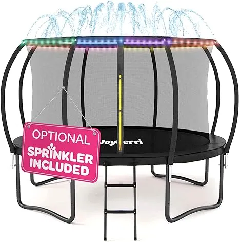 Trampoline for Kids and Adults - 8Ft 10Ft 12Ft 14FT Trampoline with Net - with Bonus Sprinkler and LED Lights/ASTM Certified/Extra Sturdy Recreational Outdoor Trampolines