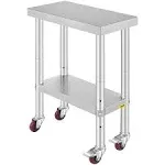 Stainless * Table with Wheels 24 x 12 x 32 Inch Prep Table with 4 Casters Heavy Duty Work Table for Commercial Kitchen *