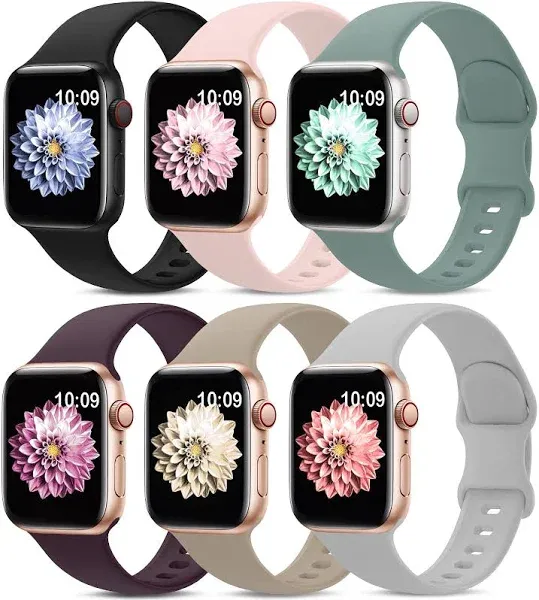 6 Pack Sport Bands Compatible with Apple Watch Band 38mm 40mm 41mm 42mm 44mm 45mm 49mm 46mm,Silicone Waterproof Strap Compatible with iWatch Apple Watch Series 10 9 Ultra 8 7 6 5 4 3 2 1 SE Women Men