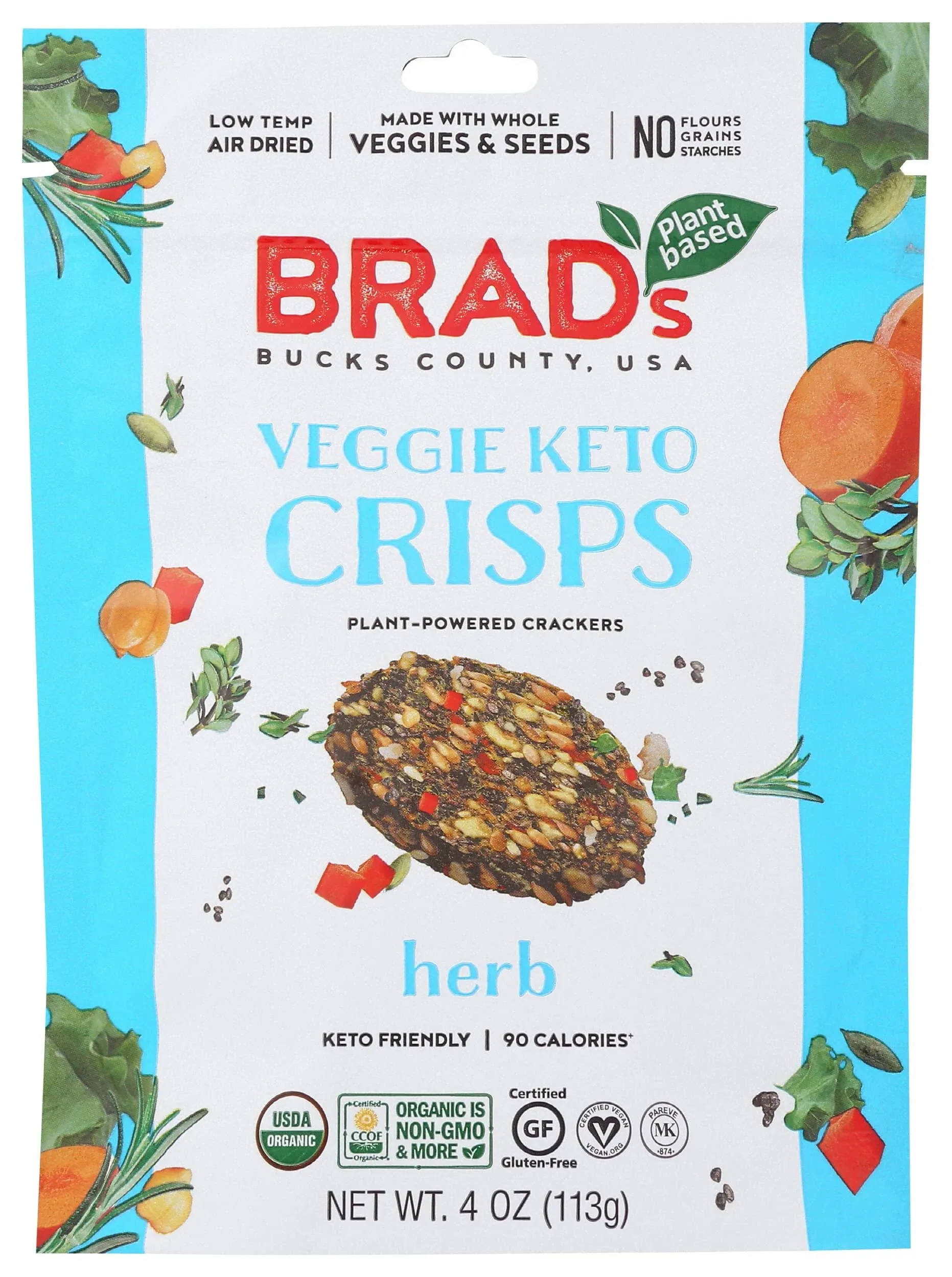 Brads Plant Based Organic Herb Keto Veggie Crisps, 4 Ounce -- 6 per case