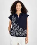 Tommy Hilfiger Short Sleeve Butterfly Popover Women's Clothing Sky : XL (US 16-18)