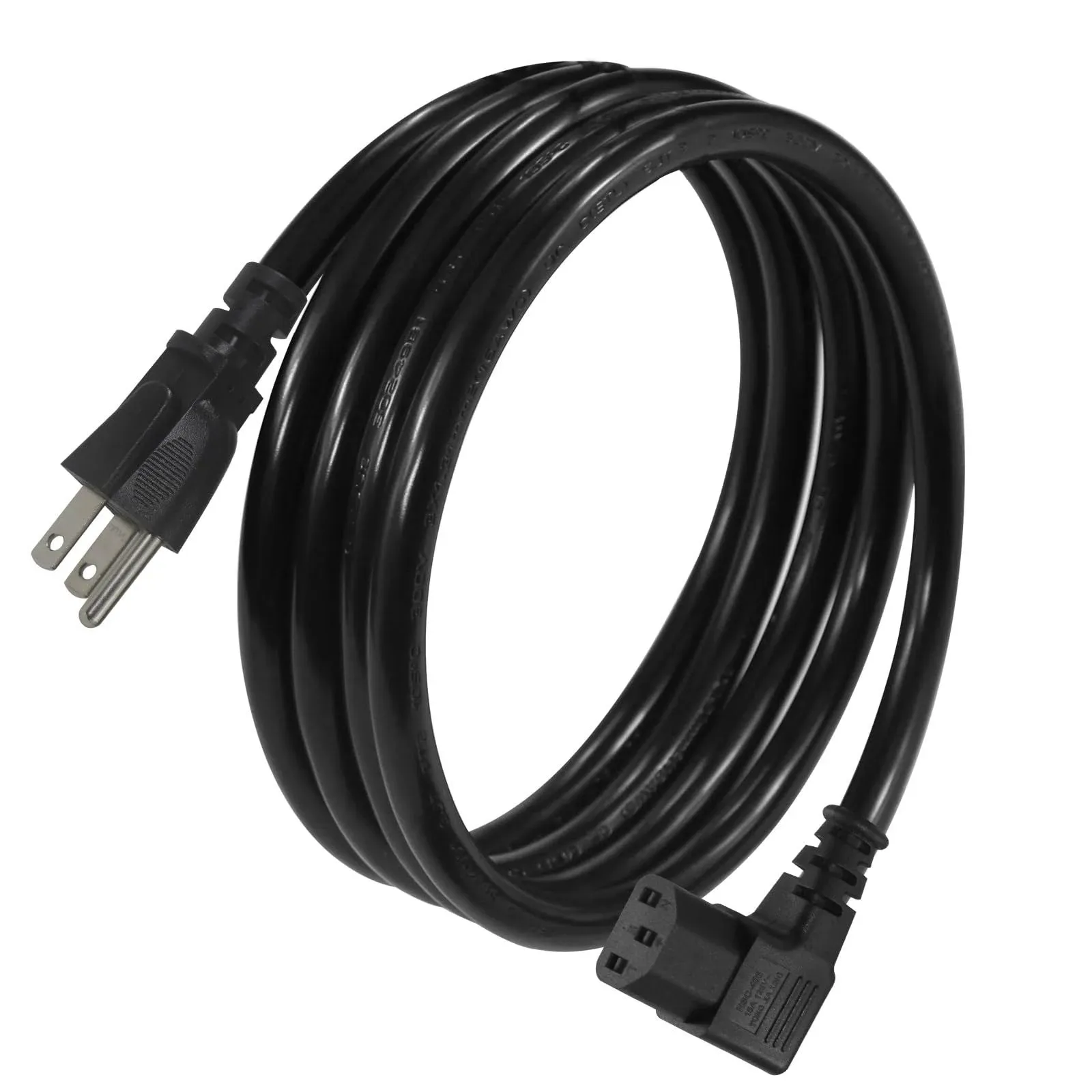 6FT 90 Degree Computer Monitor Power Cord - NEMA 5-15P to Right Angle C13 Power Cord, 13A 125V, 16AWG, Black Replacement Angled Printer/TV 3 Prong AC Power Cord, PC Power Supply Cable