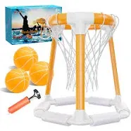 Swimming Pool Basketball Hoop Poolside Pool Game Sets - Inflatable Pool Toys for Kids Gifts Outside Water Floating Basketball Game with Ball for Adults Pool Party Include 3 Balls and Pump Orange