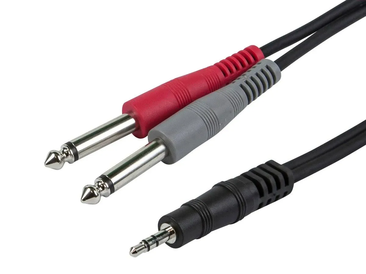 Monoprice 1/8-Inch TRS Male to Dual 1/4-Inch TS Male Cable - 5 Feet - Black, 28AWG, Connect Your Mobile Devices To Pro Audio Gear