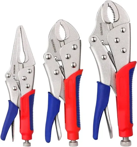 3-Piece Locking Pliers Set: 10-inch Curved, 7-inch Curved &amp; 6.5-inch Straight