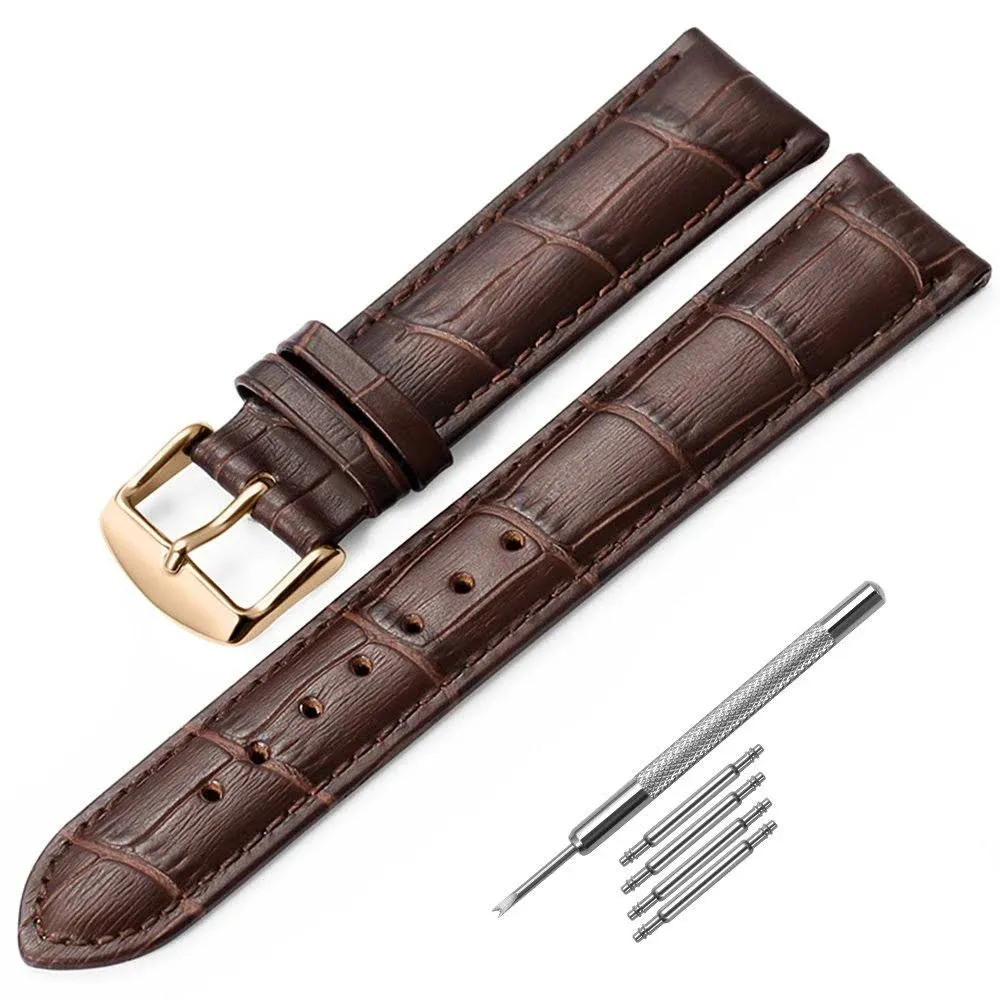 iStrap Leather Watch Band Alligator Grain Calfskin Replacement Strap Stainless Steel Buckle Bracelet for Men Women-18mm 19mm 20mm 21mm 22mm