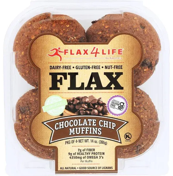 FLAX4LIFE Gluten Free Flax Muffins, Chunky Chocolate Chip, 14 Ounce (Pack of 6)