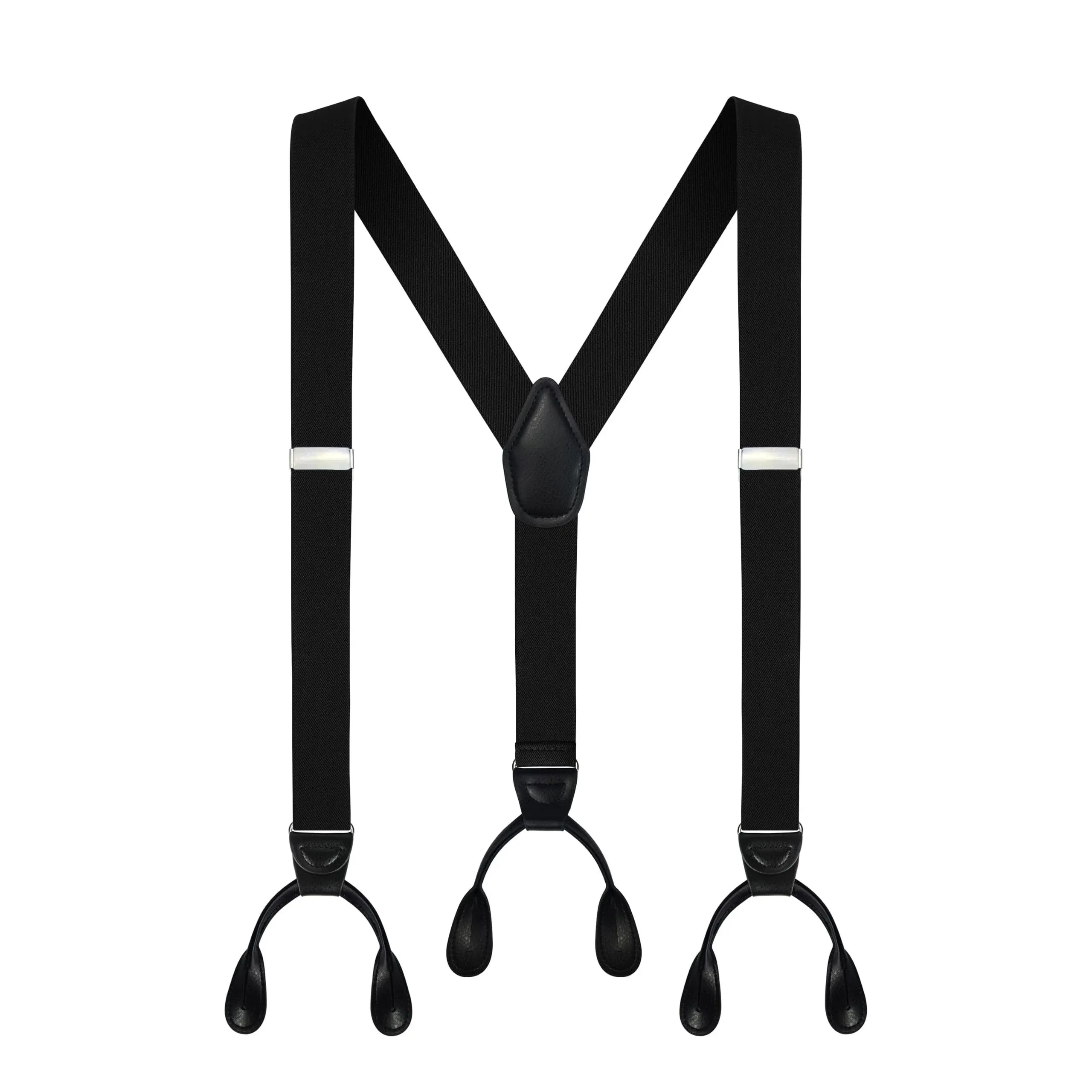 Moulen Men's Y-Back 1.4 Inches Wide Button End Elastic Adjustable Suspenders, Black