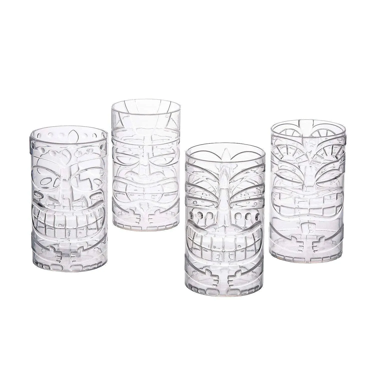 Fun Express Set of 8 Clear Tiki Plastic Mug Cups - each holds 14 oz - Luau Party Supplies