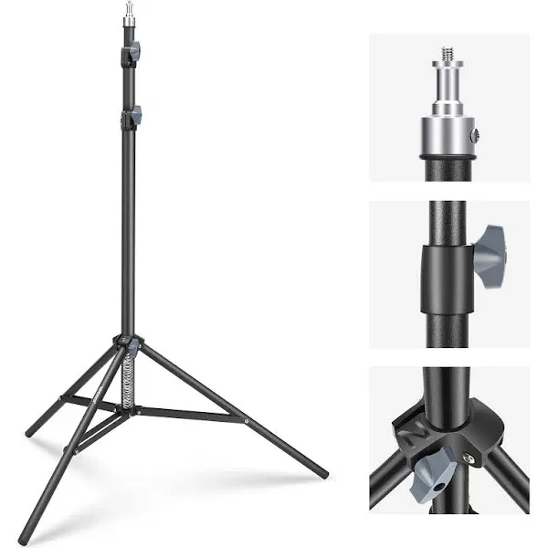 NEEWER Photography Light Stand 2.85-6.6ft/87-200cm, Spring Loaded Aluminum Tripod Stand with ø28mm Thicker Tube Diameter for Ring Light/LED Light/Strobe Flash/Softbox, Max Load 22lbs, ST-200