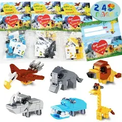 JOYIN 24 Packs Valentines Day Cards with Safari Animal Building Blocks