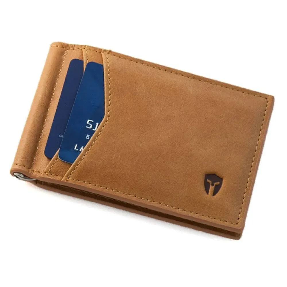 Bryker Hyde RFID Blocking Slim Minimalist ID Outside Front Pocket Wallet, Money Clip, 9 Slots, Leather (Tan)