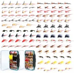 120 pcs Fly Fishing Flies Kit Handmade Assortment Dry/Wet Flies Nymphs Streamers