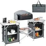 Folding Portable Aluminum Camping Grill Table With Storage Organizer Windscreen Grey &amp; Silver