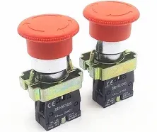 2PCS 22mm NC Red Mushroom Emergency Stop Push Button Switch 600V 10A ZB2-BE102C