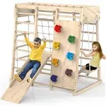 Indoor Jungle Gym, Toddler Climbing Toys Indoor, Indoor Playground Climbing Toys for Toddlers, Climber Playset with Slide, Climbing Rock/Net, Monkey Bars, Drawing Board, Abacus Game and Swing