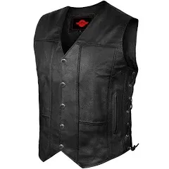 Alpha Leather Motorcycle Vest for Men Riding Club Black Biker Vests With Concealed Carry Gun Pocket Cruise Vintage