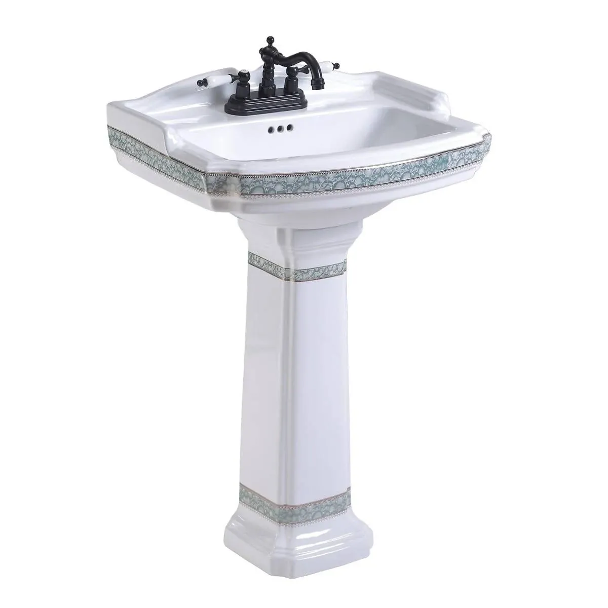 Renovators Supply India Reserve 22 7/8"Pedestal Bathroom Sink Green and Gold with ...