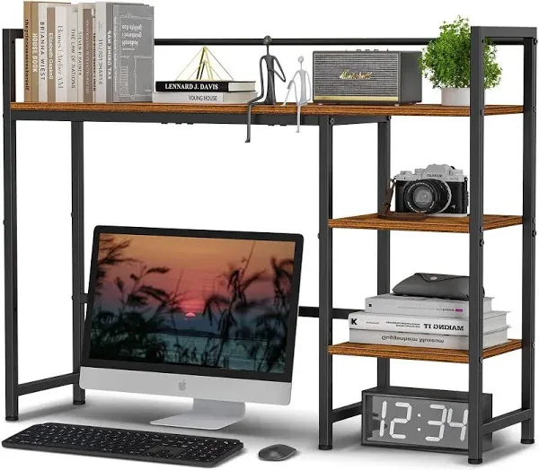 Snughome Desk Shelf, 38.6 Desktop Organizer Shelf, Desk Hutch for Computer Monitor, 4 Tier Desktop Display Rack, Wood Desktop Bookshelf Storage Rack