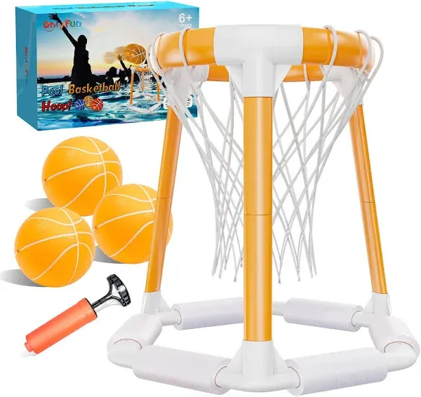 Swimming Pool Basketball Hoop Poolside Pool Game Sets - Inflatable Pool Toys for Kids Gifts Outside Water Floating Basketball Game with Ball for Adults Pool Party Include 3 Balls and Pump Orange