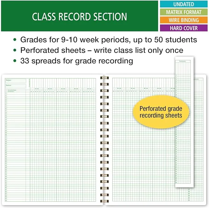 Elan Publishing Company HARDCOVER Combination Plan and Record Book: One efficient 8.5" x 11" Book for Lesson Plans and Grades Combines W101 and R1010 with Bonus Clip-in Bookmark (Pink Marble)