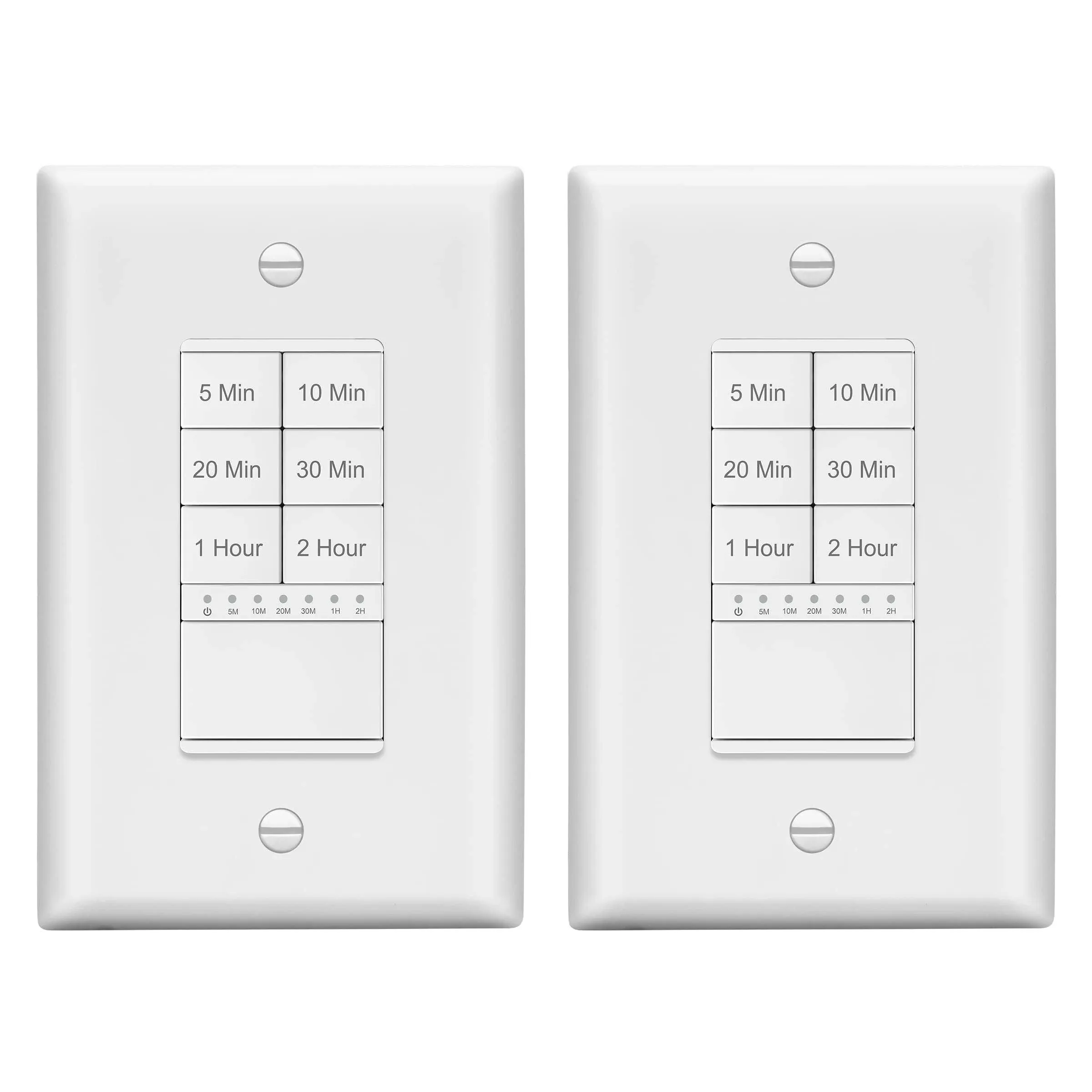 LIDER 2-Hour Countdown Timer Switch with Wall Plate, 5-10-20-30 Min, 1-2 Hour, for Lighting or Fans, LED Indicator, 1200W, Neutral Wire Required,