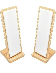 2 Pack Bamboo Panel Jewelry Necklace Tabletop Display Boards Stand (White)