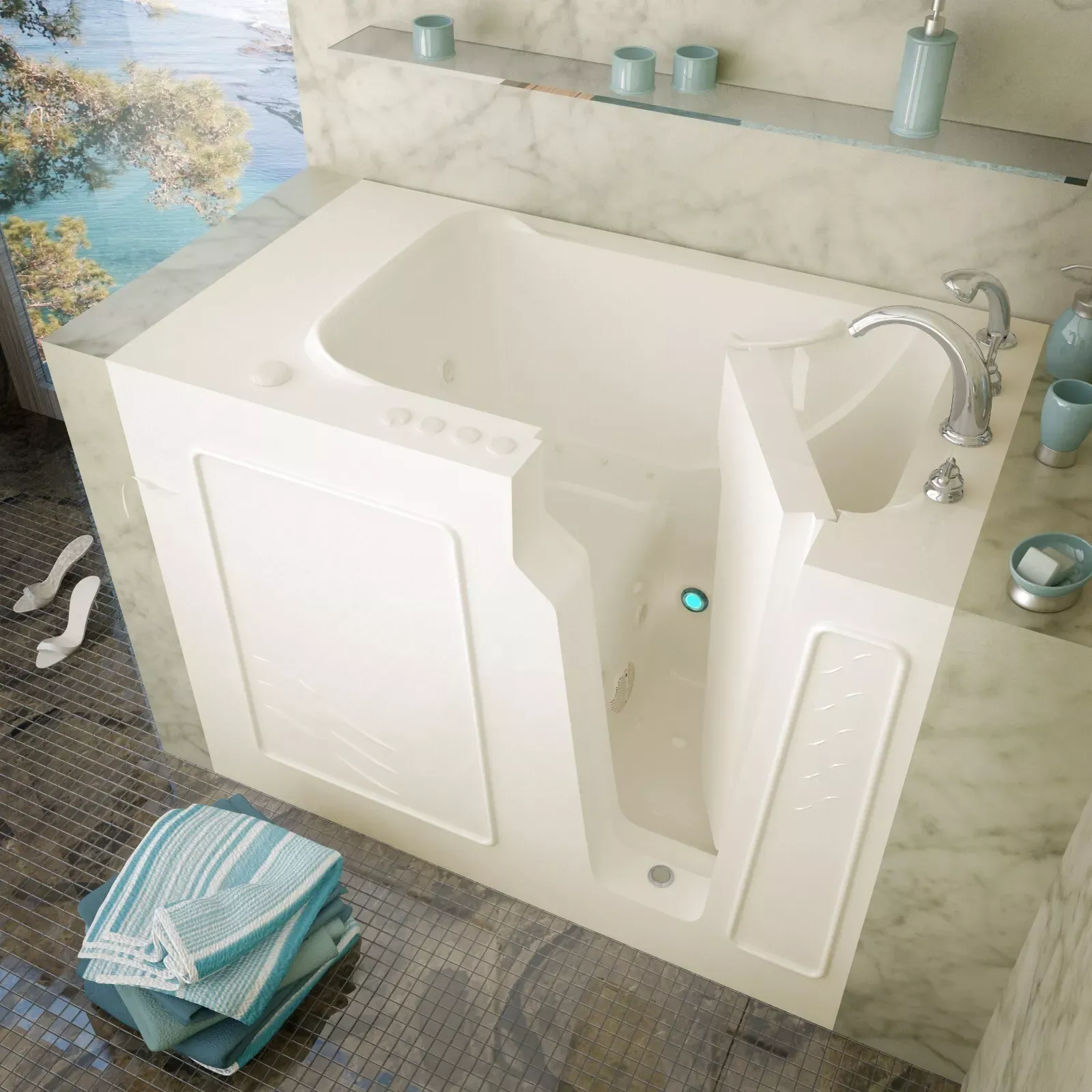 MediTub Walk-In 29 x 52 Right Drain Biscuit Hydro and Air Dual Walk-In Bathtub