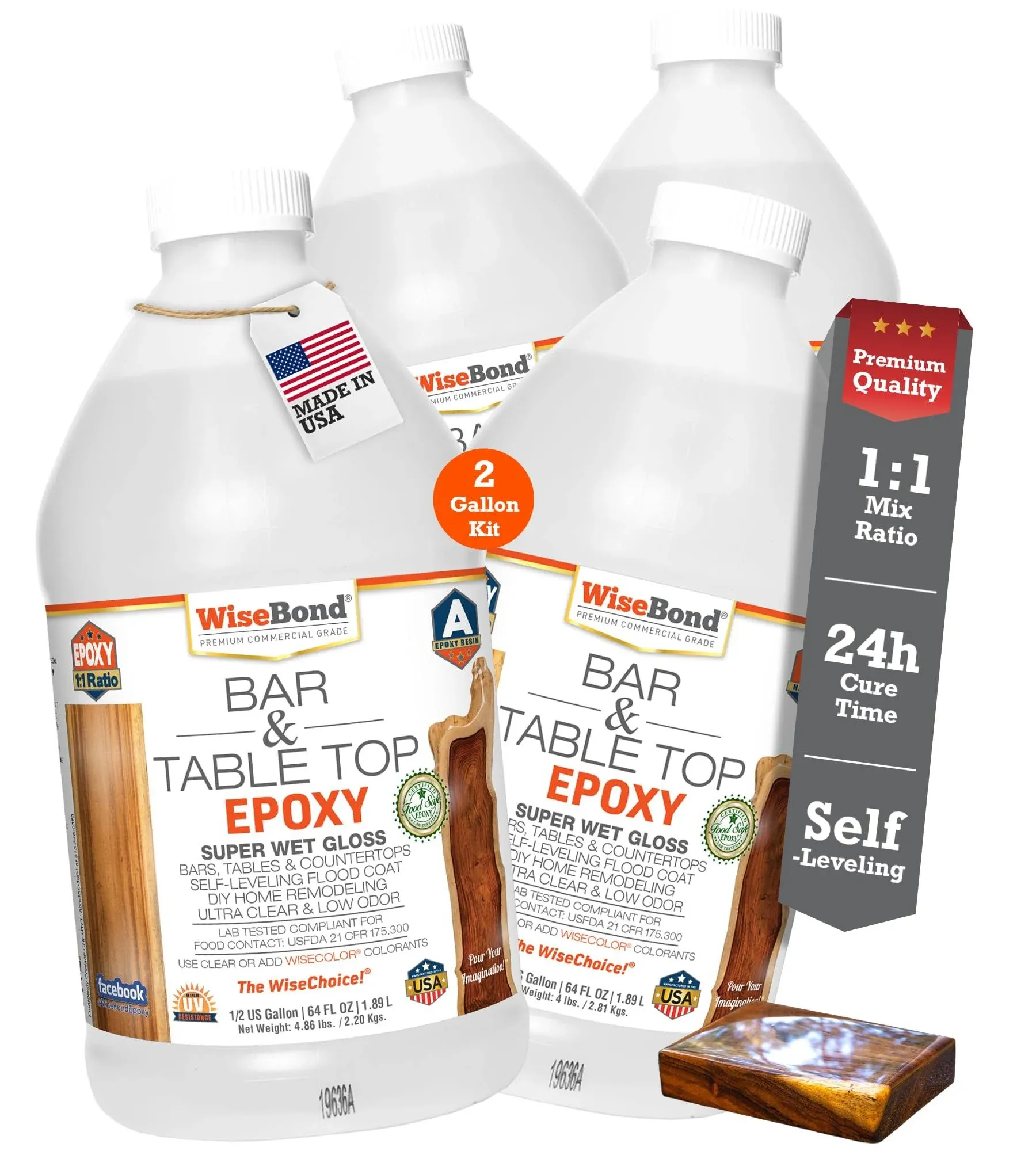 WiseBond Clear Table Top Epoxy Resin 2 Gallon Kit for Countertop, Bar Top ...