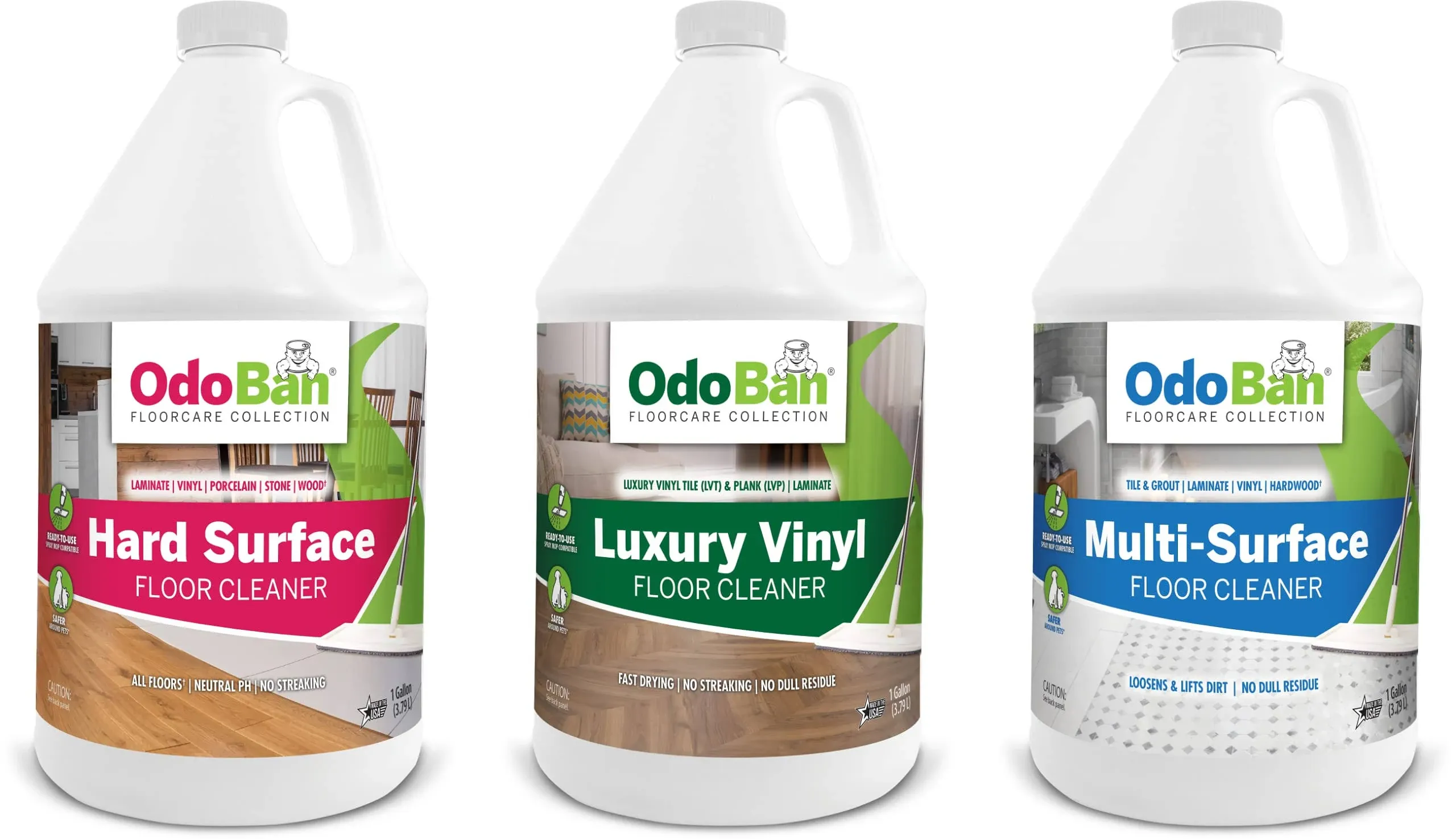 OdoBan Ready-to-Use Floor Cleaner Assortment, 1 Gallon Each of Hard Surface, Luxury Vinyl and Multi-Surface Floor Cleaners