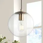 JONATHAN Y 7.75&#034;Contempor<wbr/>ary  Metal/Glass Globe LED Pendant, Clear/Brass