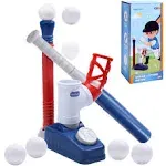 EagleStone ES33 2 in 1 T Ball Set for Kids 3-5, Tee Ball Set for Toddlers with Step on Pitching Machine, Adjustable Batting Tee, Tball Bat and 6 Balls, Outdoor Baseball Christmas Toy Gift for Boys & Girls