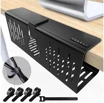 NODOCA No Drill Under Desk Cable Management Tray, 14'' Wire Management, Punch-Free Clamp on, Newest Metal Cable Tray, Wire Organizer Under Desk, Under Desk Basket for Office and Home, Black