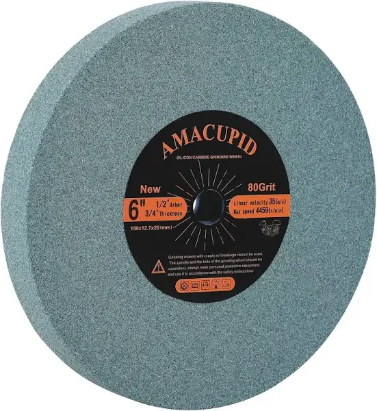 AmaCupid Bench Grinding Wheel 6 inch, Green Silicon Carbide Abrasive. for Sharpening Carbide Tools, Products of Non-Metallic Materials. 1/2 inch