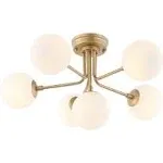 JONATHAN Y Semi-Flush Mount Lighting 24&#034; LED 6-Light Brass Gold w/ Etched Glass