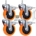 Heavy Duty Stem Caster Wheels M10-1.5X25mm Dual Locking No Noise PVC Threaded Stem Caster Wheels Pack of 4 for Workbench, Dolly, Furniture (4 Inch, Orange)