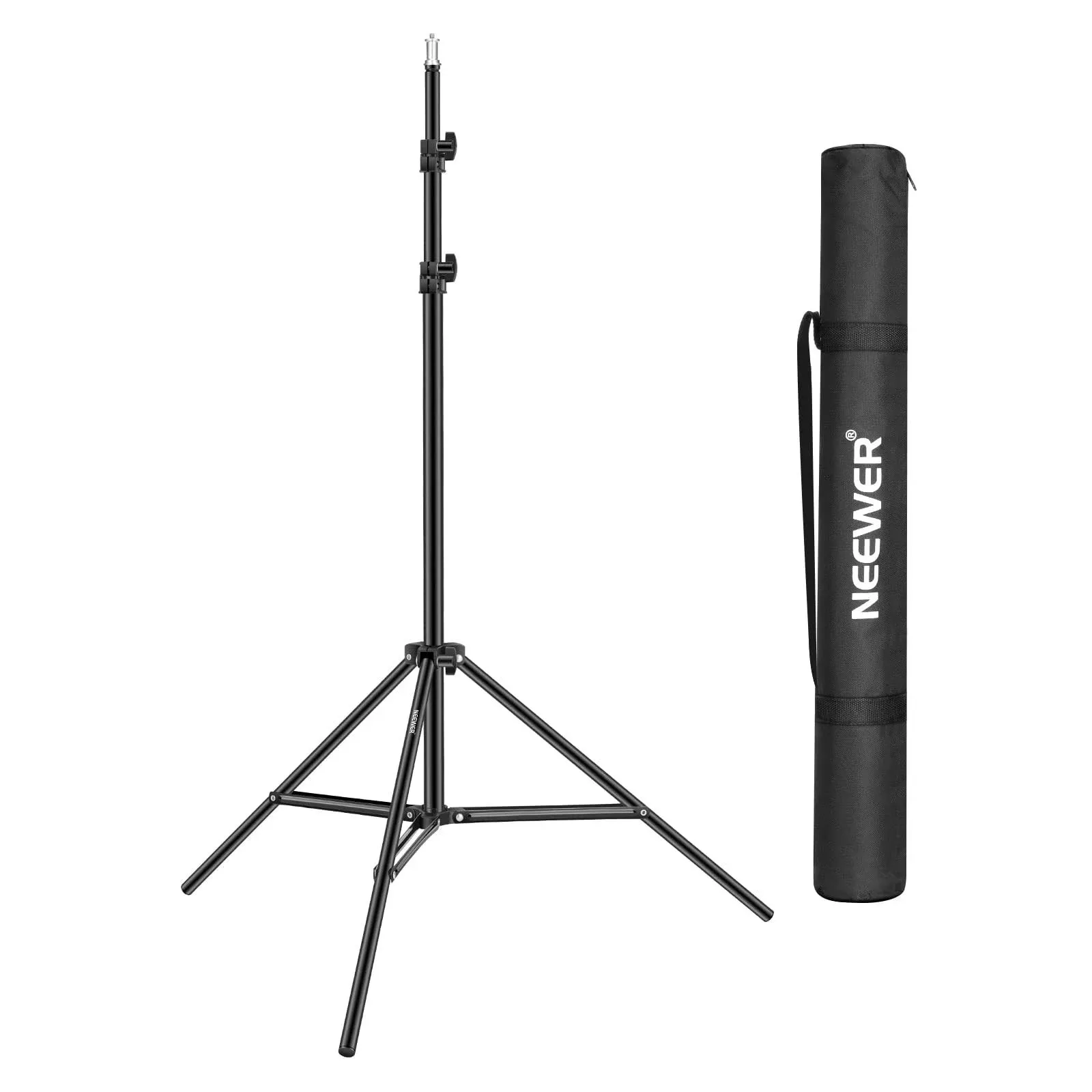 Neewer Collapsible Metal Photography Light Stand with Inner Spring Cushion, 1/4" Screw, and Carrying Bag for Lights, Reflectors, Softboxes, Backgrounds – 6.2ft/1.9m, Black