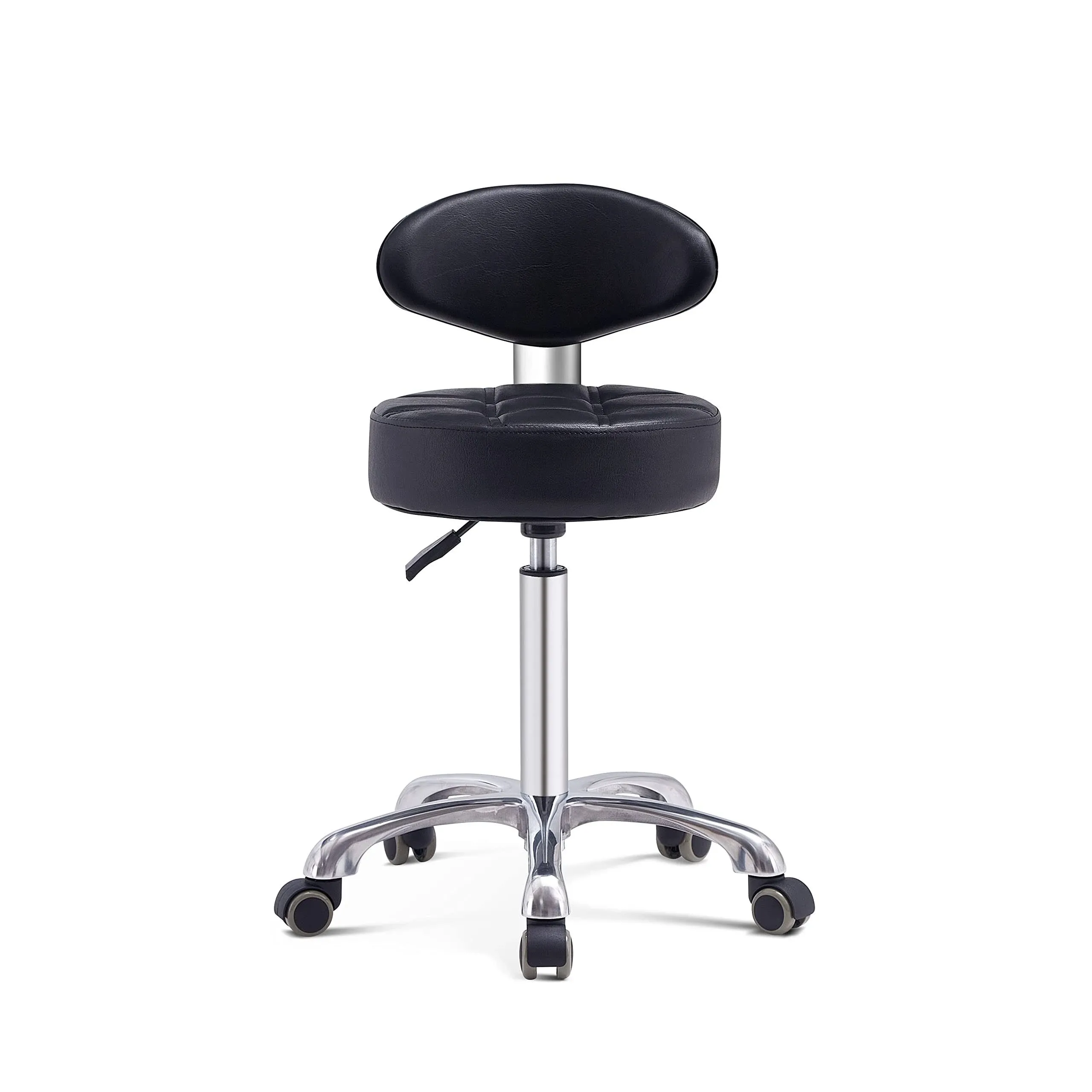 Grace&Grace Adjustable Rolling Swivel Stool with Back Support for Salon, Massage,Tattoo and Home Kitchen, Shop Stool with Wheels Heavy Duty (Black)