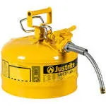 Justrite 7225220 Yellow Type II Safety Can, 5/8" Hose, 2.5 Gallon