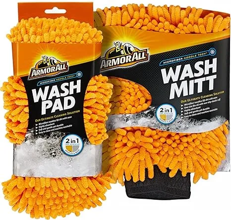 Armor All Microfiber Car Wash Mitt and Pad Set by Armor All, Machine Washable, Highly Absorbent Cleaner for Dirt and Bugs