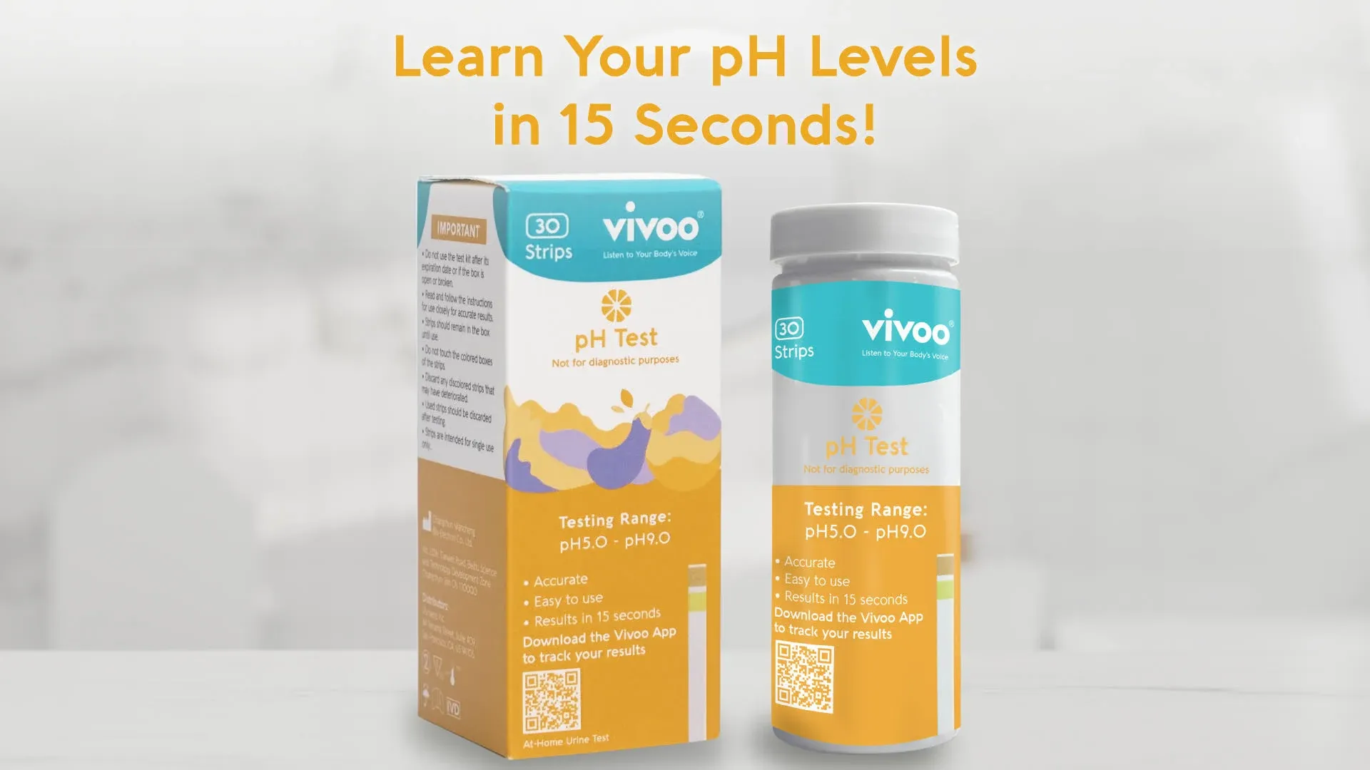 Vivoo Ph Test: Easy Urine Test Strips, Track Ph Anytime, Instant Results in 15 Seconds, 30