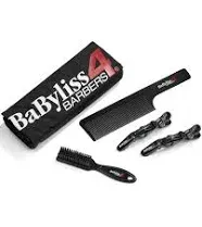 BaByliss BBARBKIT 4 Barbers Essential Barber Kit Cape, Hair Clips, Brush &amp; Comb