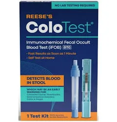 Reese's ColoTest Immunochemical Fecal Occult Blood Test (iFOB) FIT Test for Colorectal Cancer Screening 1ct